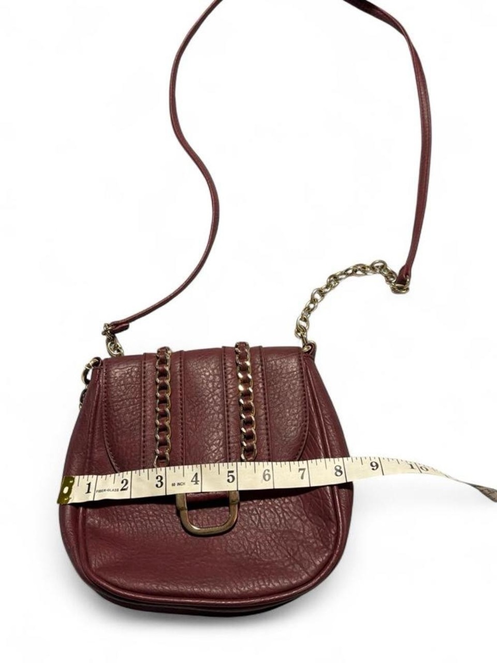 Charming Charlie Mini Burgundy Pebbled Crossbody with Chain Strap